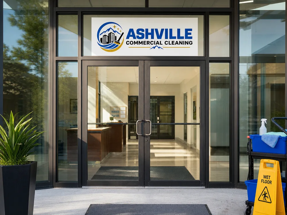 Clean office entry with streak-free glass doors and sidelights